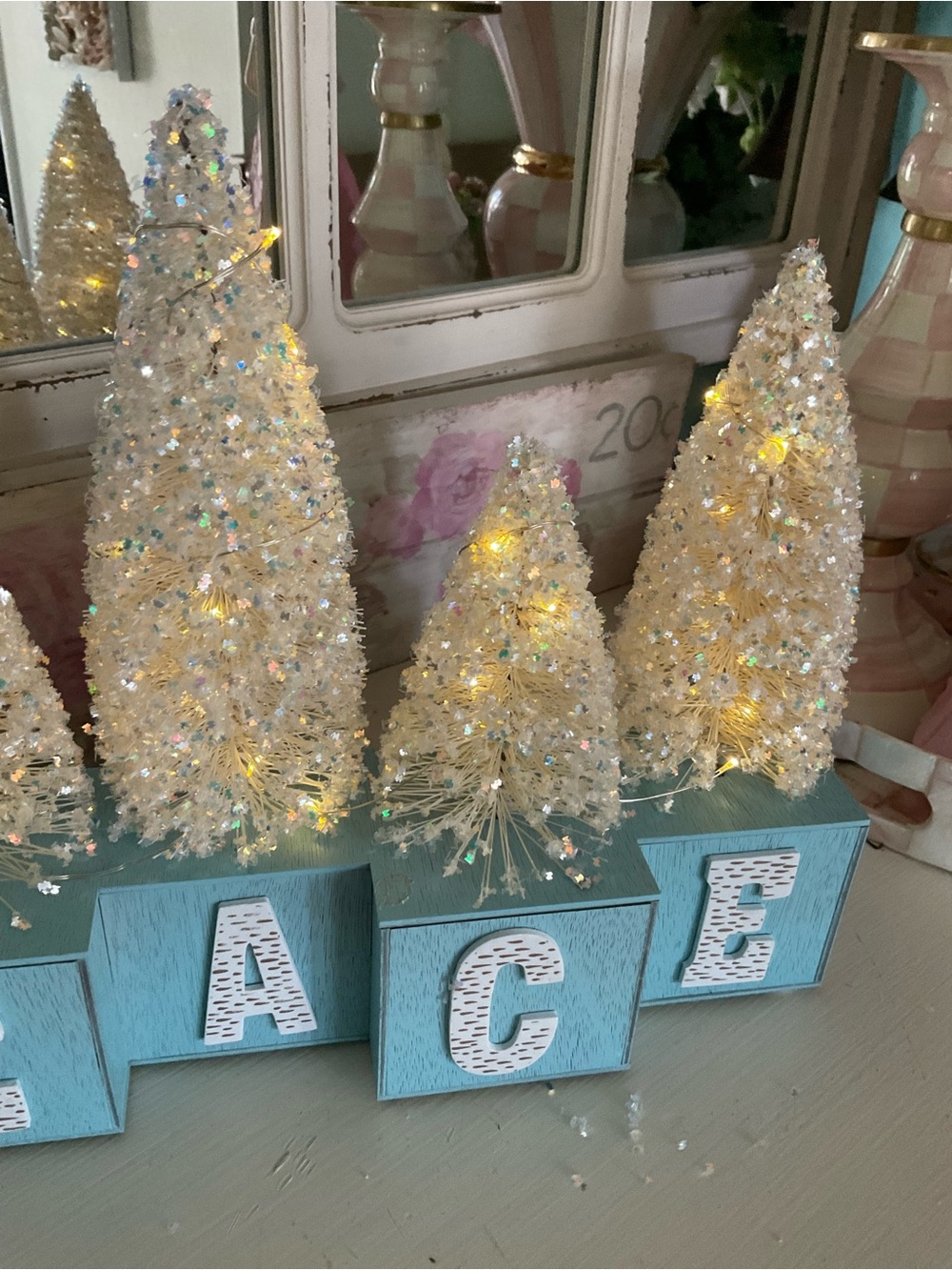 Lighted 'PEACE' Holiday Tabletop Accent - Blue and White - Picture 3 of 4